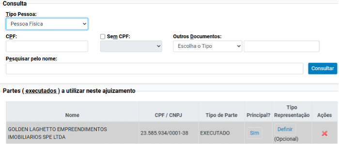 Preencher CNPJ do executado